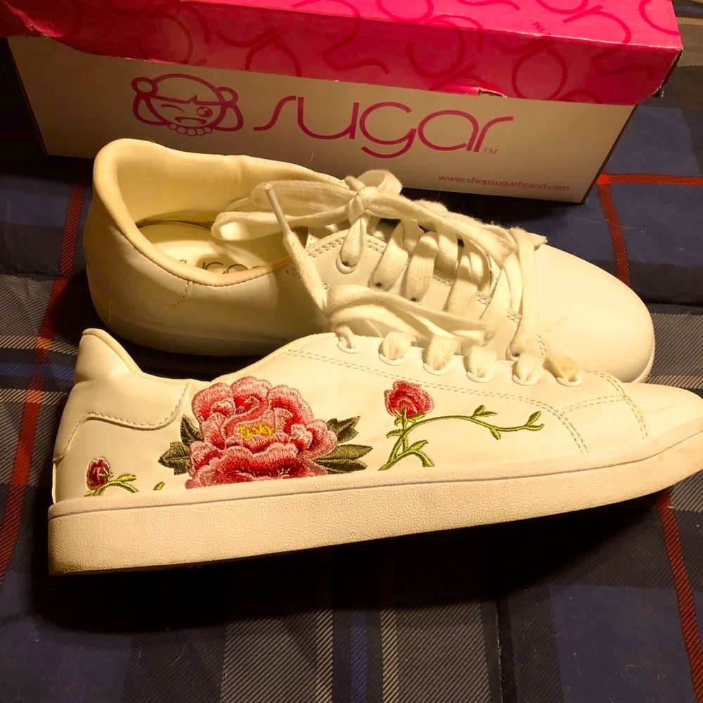 Sugar Brand White with Rose Embroidery Sneakers